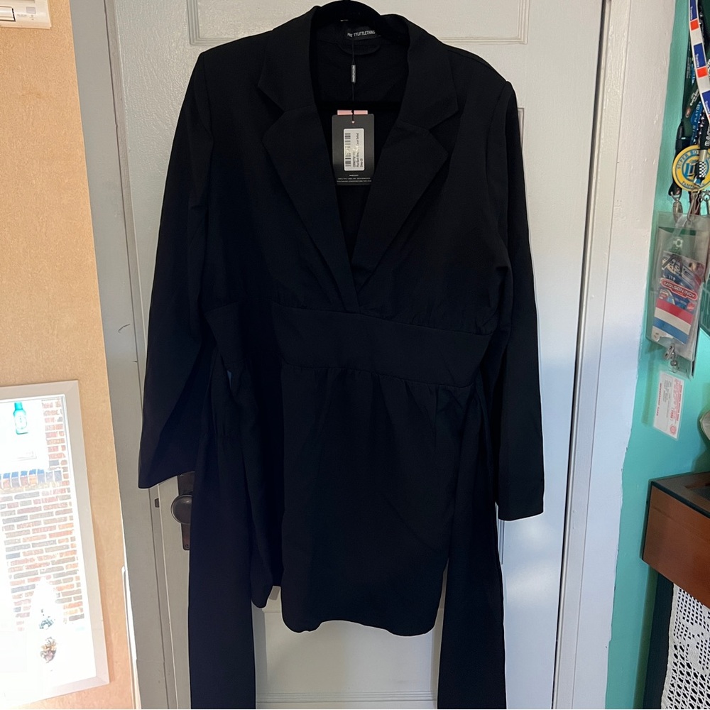 Pretty Little Thing Black Wrap Front Tassel Belted Dress